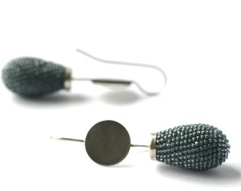 drop ear dangles gray, glass and silver