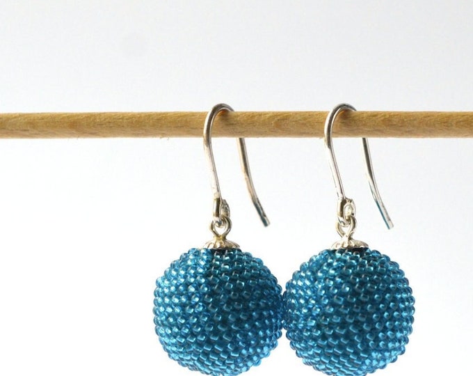 beaded globe earrings turquoise blue