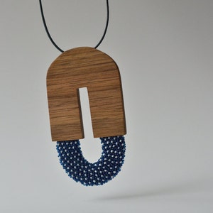 indigo Pendant wood and glass beads image 3