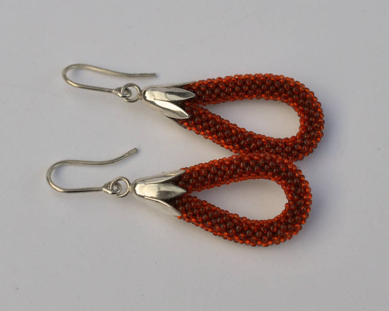 rust brown glass beads Dangle earrings silver