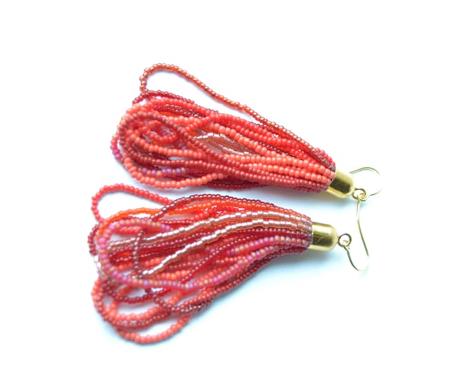 Tassel earrings glass beads fringe dangle earrings