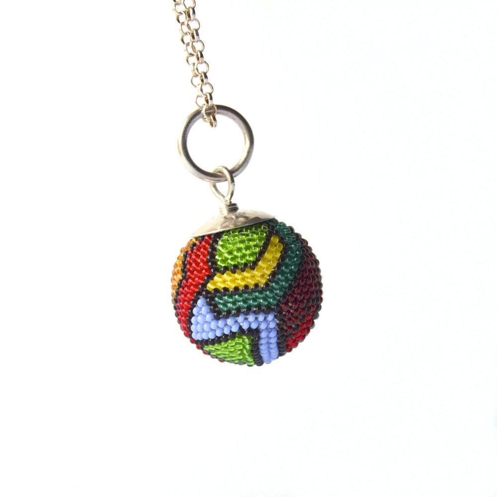 necklace beaded sphere pendant OOAK jewelry abstract art to wear glass ...