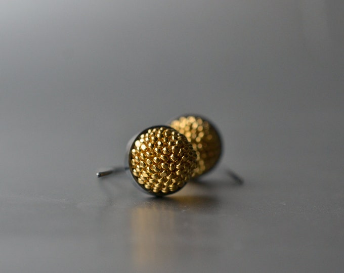 Ear Dangles gold plated glass beads silver  blackened