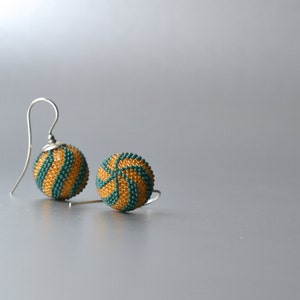 globe earrings green mustard twisted image 4