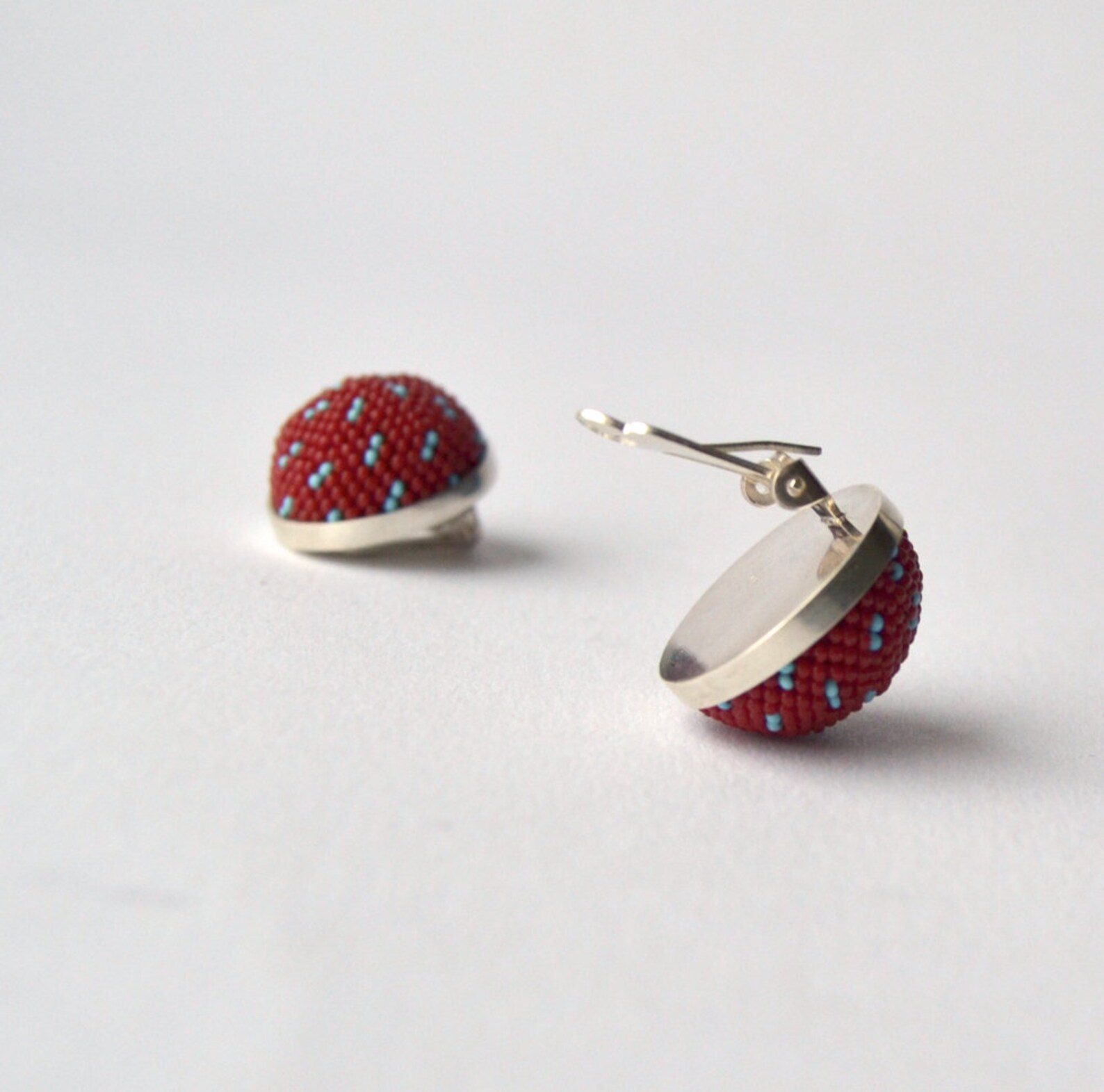Red Clip on Earrings Clips Sterling Silver and Glass Beads Etsy