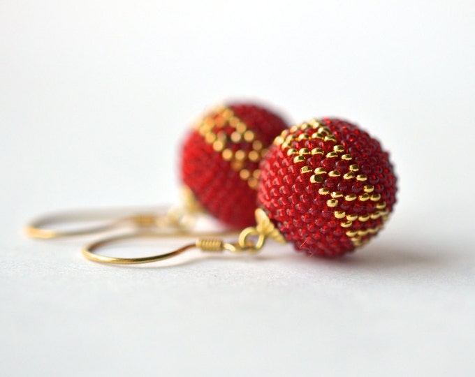 chinese wedding earrings  globe earrings  gold red