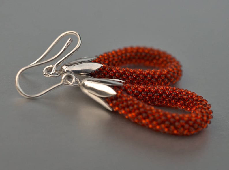 rust brown glass beads Dangle earrings silver