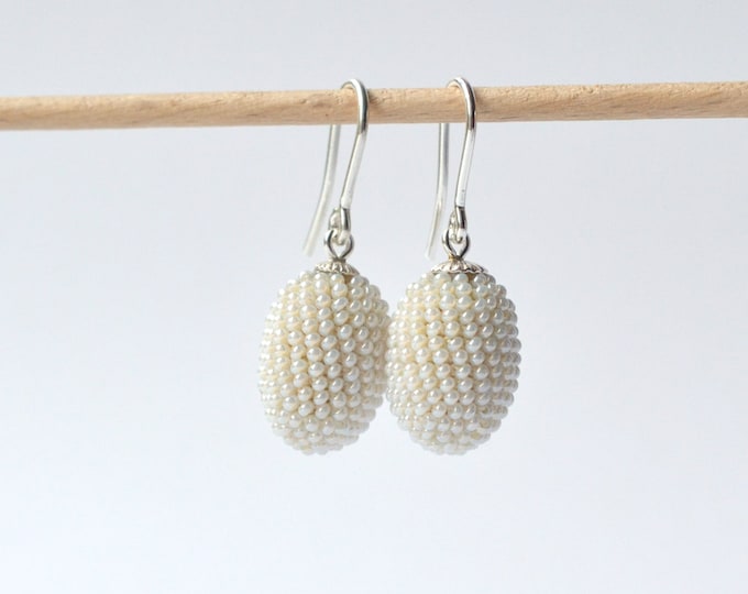 pearly beads  small oval Wedding Jewelry Bridal earrings