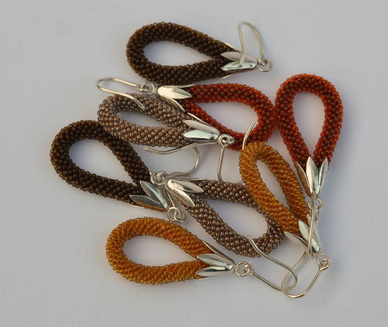 rust brown glass beads Dangle earrings silver