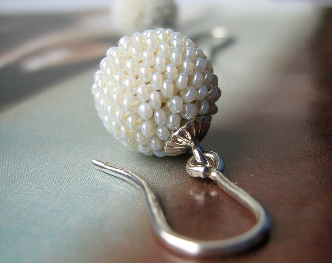 pearly globes bridal earrings silver and glass beads
