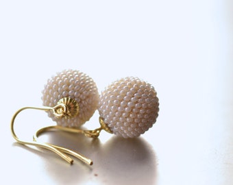 bridal globe earrings antique white glass beads with 8ct golden hooks wedding accessory