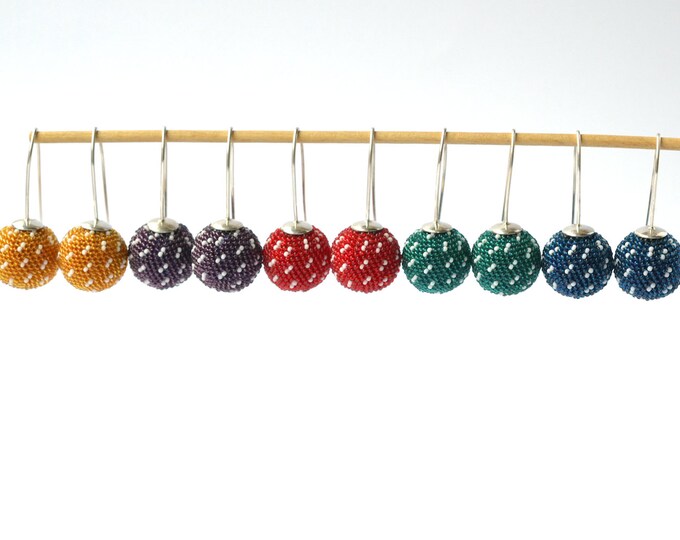 globe earrings green sashiko style