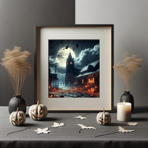 Halloween Wall Art Print , Halloween Spooky Town , Halloween Decor , Halloween Poster