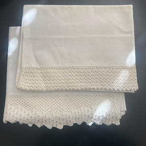 Crisp linen crochet work pillowcases