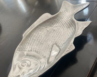 Mid century metal fish platter. 14 x 9 in.