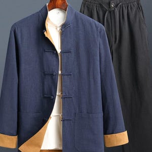 Men&#39;s Tang Suit | Hanfu Style 3-Piece Set | Linen Jacket, Shirt & Pants | Linen Traditional Outfit