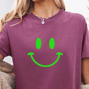 Neon Happy Face Comfort Colors Shirt: Funny Graphic Tee