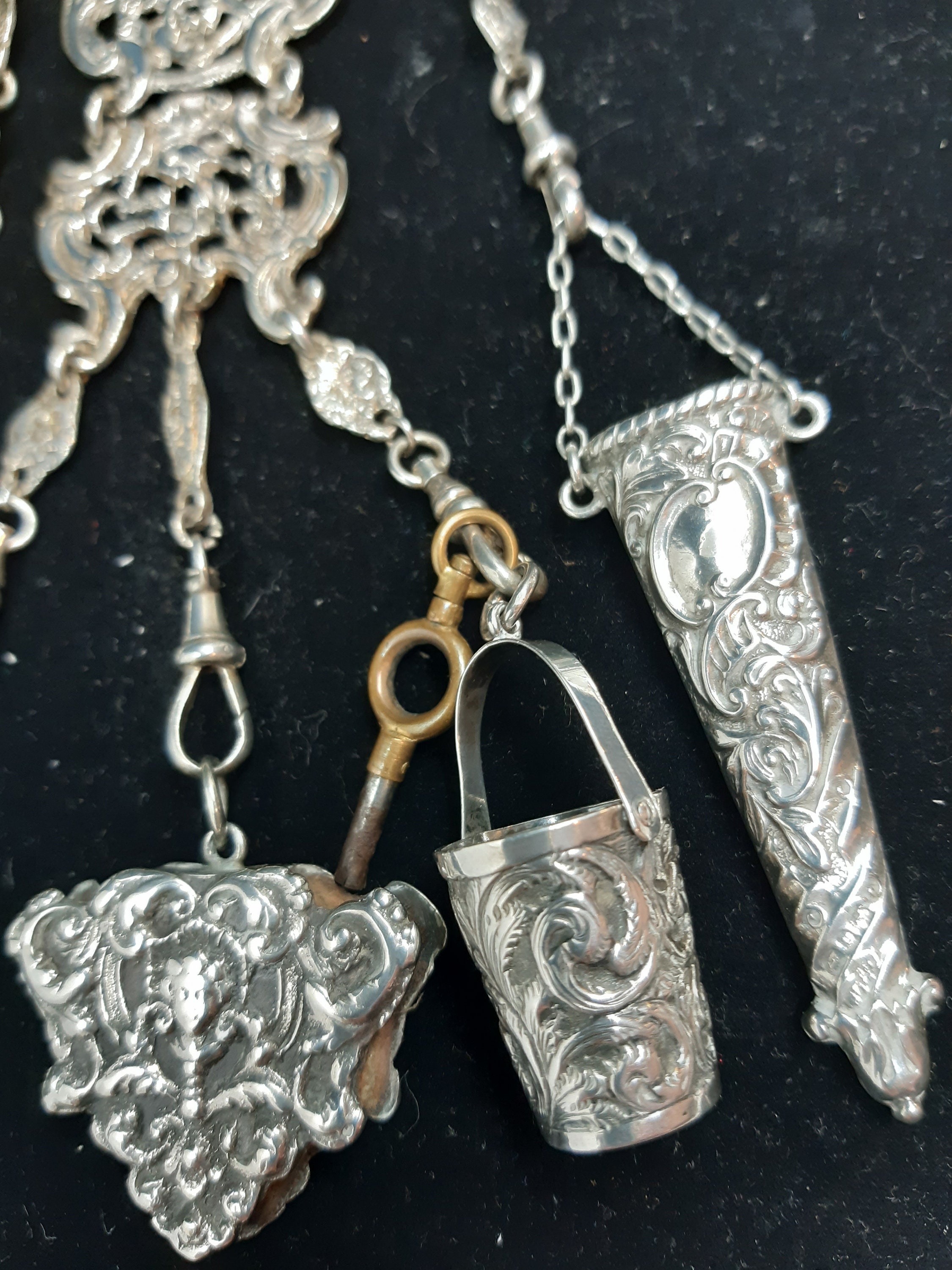 アクセサリー PRY Antique Silver Chain Attachment Elegant Victorian Sterling Silver Chatelaine: Antique Sewing