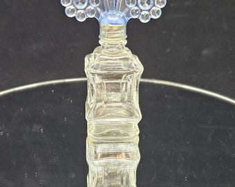Antique Depression Era Pressed Glass Perfume Bottle with Floral Stopper - Vintage Vanity Collectible