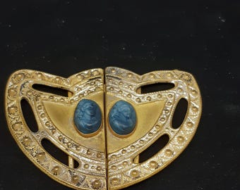 Antique Victorian Etruscan Revival Brass Lava Cameo Buckle - Rare Vintage Fashion Accessory