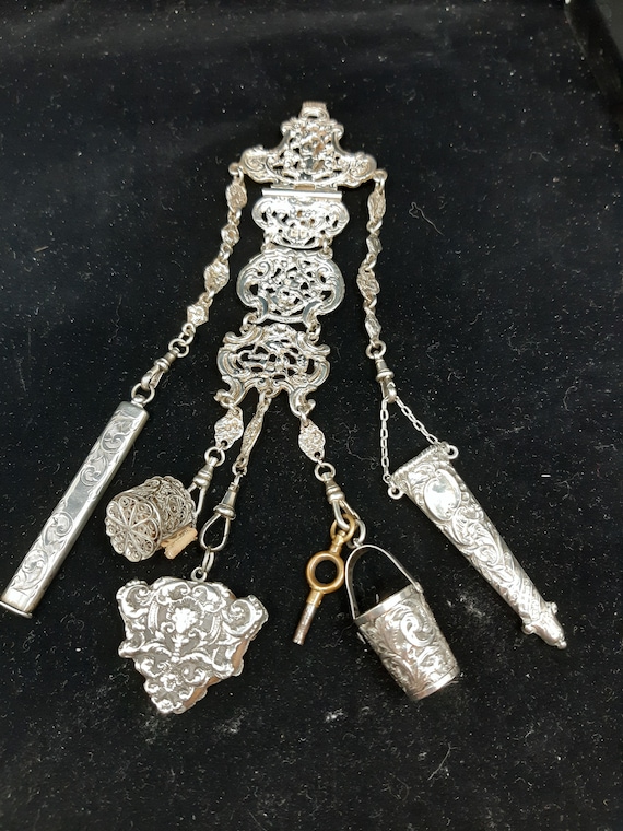 Antique Victorian Chatelaine with Attachments Ster