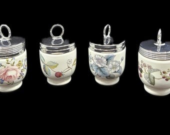 Vintage Royal Worcester Porcelain Egg Coddlers, Floral Strawberry, Blackberry, Rose Designs