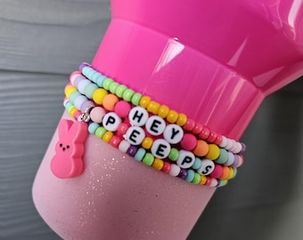 Confezione da 4 bracciali Tumbler "Hey Peeps" di Pasqua Stanley con ciondolo Peep (scegli il tuo colore!) / Accessori per Tumbler