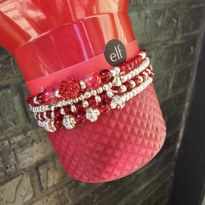 Red & Silver Sparkle Stanley Tumbler Boot Bracelet 4 Pack Stack | Red Delicious