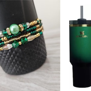 Elphaba Green & Gold Stanley Sparkly Tumbler Boot Bracelet 4-Pack | Tumbler Accessories |Wicked Green