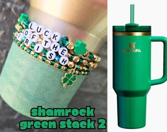 Shamrock St. Patrick's "Luck of the Irish" Stanley 4-Pack Tumbler Boot Bracelet Stack with Clover Charm | Tumbler Accessories