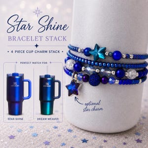 Star Shine Bracelet Stack | Blue Celestial Stanley Boot Bracelet | 4-Piece Cup Charm Stack | Fits 30oz 40oz