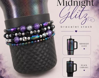 Midnight Glitz Purple & Black Stanley Tumbler Boot Bracelet Stack | 4-Pack Tumbler Accessories