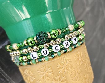 Green & Gold St. Patrick's "Lucky" Stanley 4-Pack Tumbler Boot Bracelet Stack | Tumbler Accessories