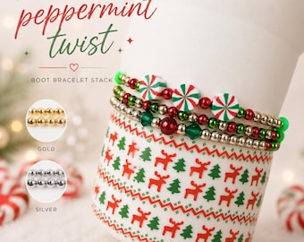 Christmas Candy Stanley Tumbler Boot Bracelet Stack - Red, Green and Silver or Gold | 3-Pack Holiday Accessories Peppermint | BOOT NOT INCL'