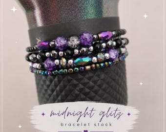 Zestaw bransoletek Midnight Glitz Purple & Black Stanley Tumbler Boot | Zestaw 4 akcesoriów do Tumblerów
