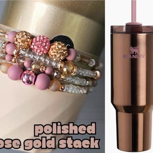 Mesa Rose Collection | Polished Rose Gold Bling Stanley Tumbler Boot Bracelet Stack | 4-Pack | Tumbler Accessories