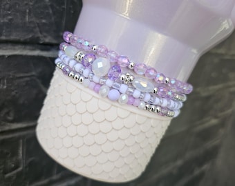 Light Purple Sparkle Stanley 4-Pack Tumbler Boot Bracelet Stack | Tumbler Accessories | Aster Stanley | Purple Dust