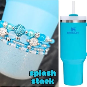 Blue &quot;Splash&quot; Sparkle Stanley Tumbler Boot Bracelet Stack | 4-Pack Tumbler Accessories