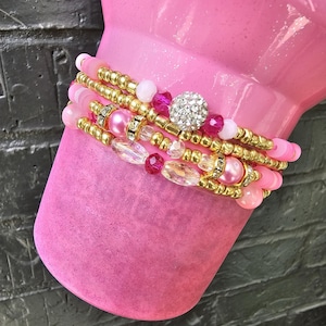 Pink & Gold Sparkle Wicked Stanley Tumbler Bracelet 4-Pack | Tumbler Accessories | Glinda | Pink Parade