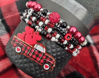 Zestaw 4 bransoletek Valentine Stanley Tumbler | Czerwony, czarny i w kratkę Buffalo | Czarny, śliczny