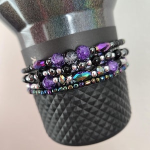 Midnight Glitz Purple & Black Stanley Tumbler Boot Bracelet Stack | 4-Pack Tumbler Accessories