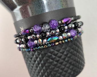 Midnight Glitz Purple & Black Stanley Tumbler Boot Bracelet Stack | 4-Pack Tumbler Accessories