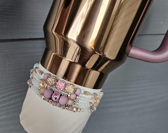 Kolekcja Mesa Rose | Polerowany różowo-złoty zestaw bransoletek Stanley Tumbler Boot | Zestaw 4 sztuk | Akcesoria do szklanek