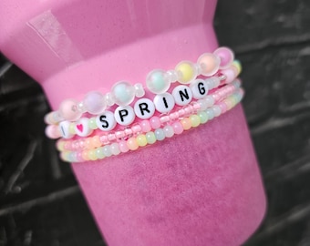 Spring Pastel Rainbow "I <3 Spring" 4-Pack Tumbler Boot Bracelet Stack | Tumbler Accessories |