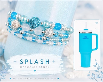 Blue Splash Sparkle Stanley Tumbler Boot Bracelet Stack | 4-Pack Tumbler Accessories