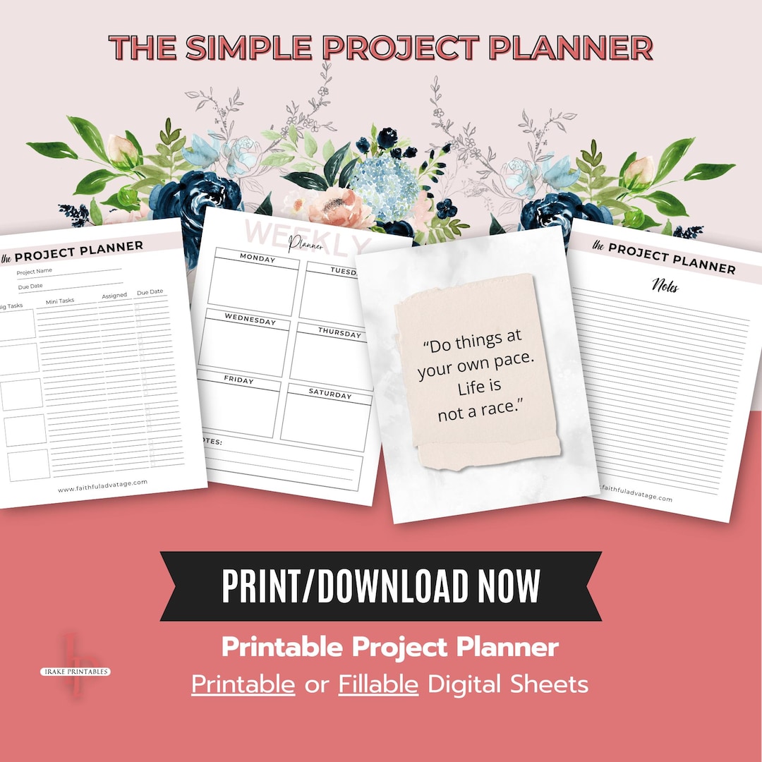 3-page Digital Project Planner | Printable PDF for Task Tracking & Goal ...