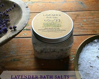 16 ounce Pure Lavender Dead Sea Salt Bath Salt Blend~ Made with Pure Lavender Essential Oil and Organic Blossoms - Relaxing!