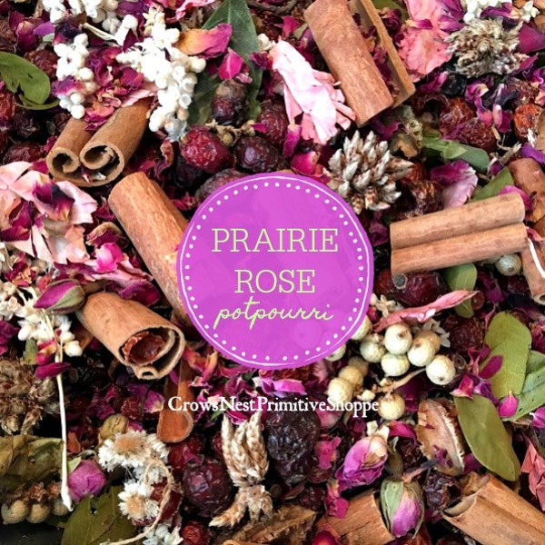 Prairie Rose Potpourri is a blend of real red rose petals, pink rosebuds, white and pink flowers plus spices & pods scented rose fragrance