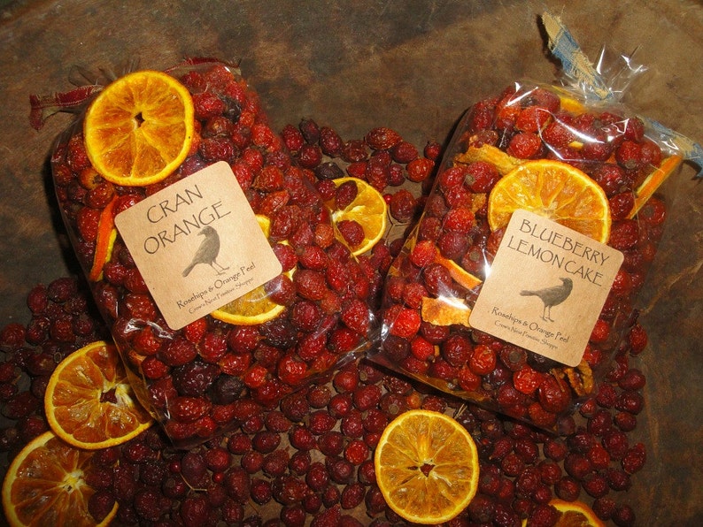 Blueberry Lemon Cake Scented Rosehip Mixture or Cranberry Orange potpourri mixture with real orange slices Scented Fragrance Decorative image 1