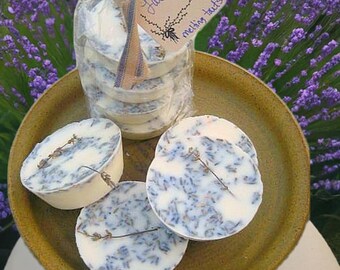 Natural Soy Melting Tarts- set of 4 melting tarts made with soy wax, lavender blossoms and pure lavender essential oil